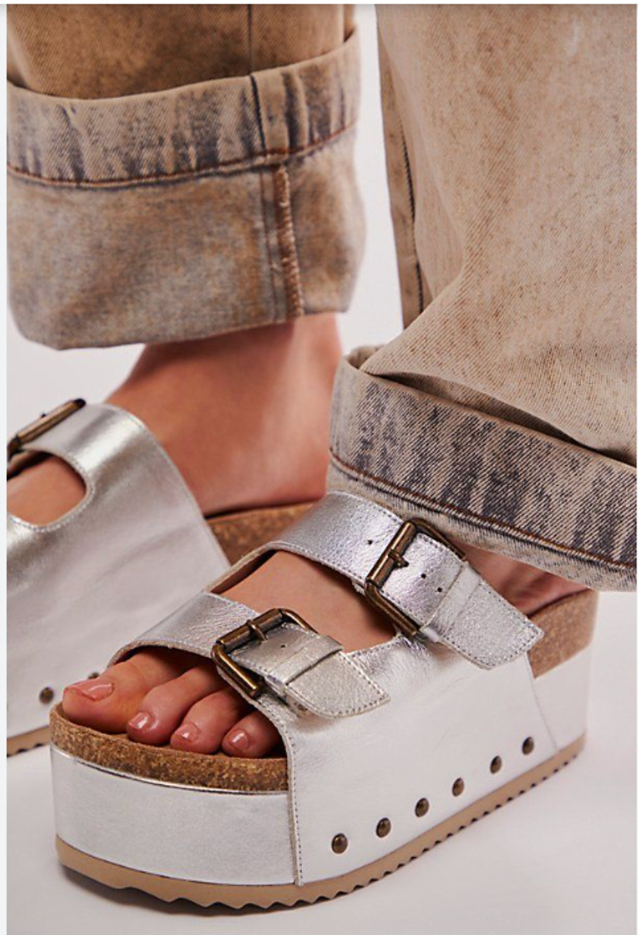 Free People Intentionally Blank Rule Breaker Platform Sandals Silver 38